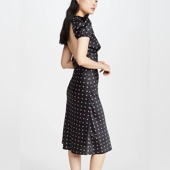 Isalis Satin Polka Dot Open Back Midi Dress - Picture 2 of 8